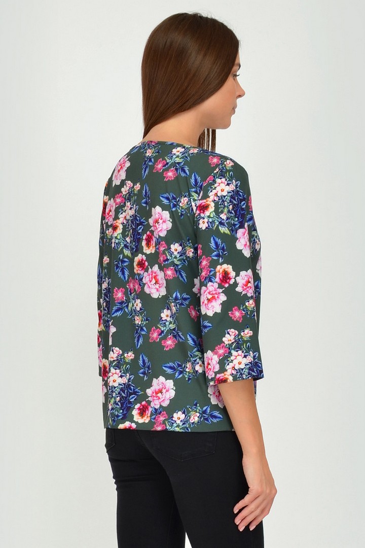 Фото товара 19893, темно-зеленая блузка с цветами